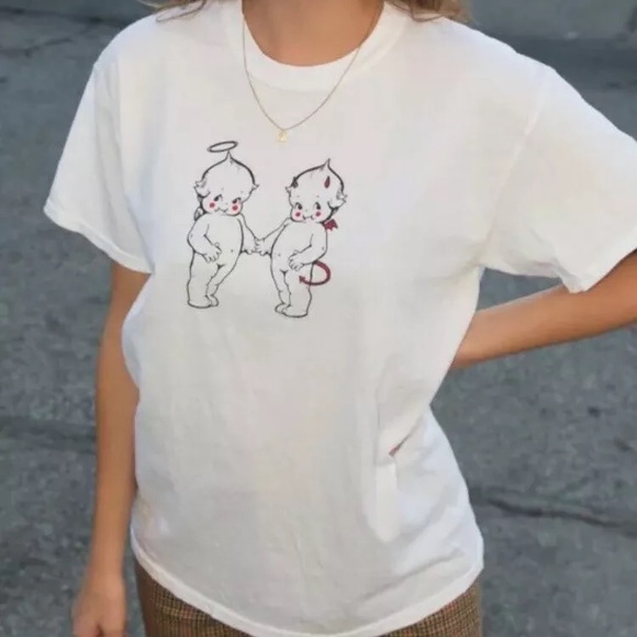 Brandy Melville Tops - Brandy melville devil angel babies shirt white